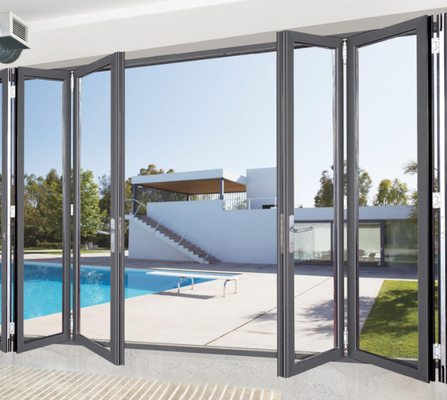 Vertical Anodized Aluminium Folding Door Double Glazed French Doors