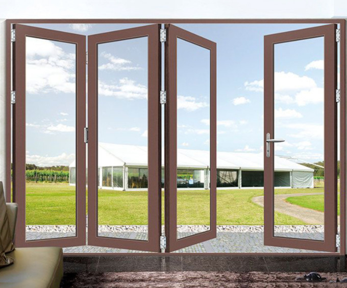 Vertical Anodized Aluminium Folding Door Double Glazed French Doors